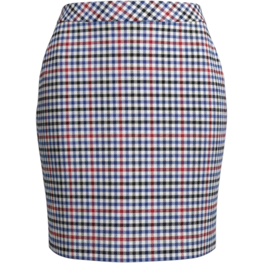 Talbots Womens Size 6 Multi Color Plaid Check Pencil Skirt Red Blue White Black